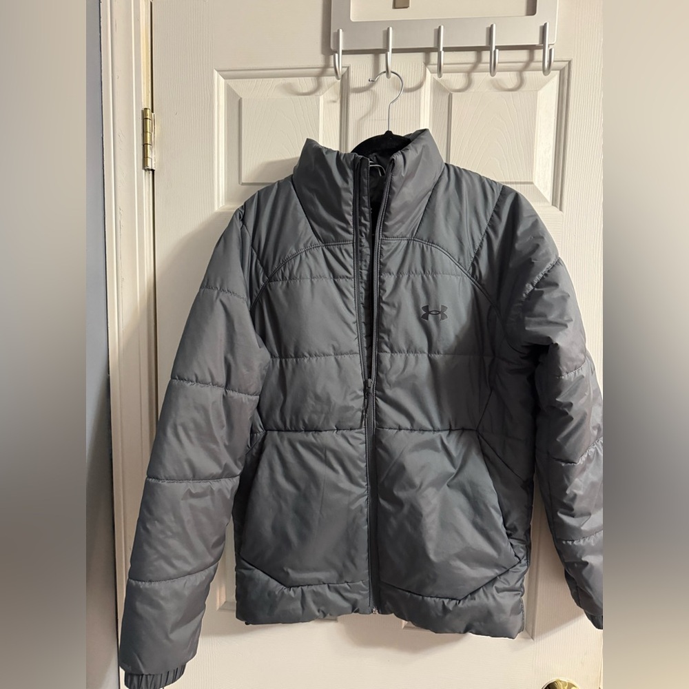 men's under armour puffer jacket sz small gray